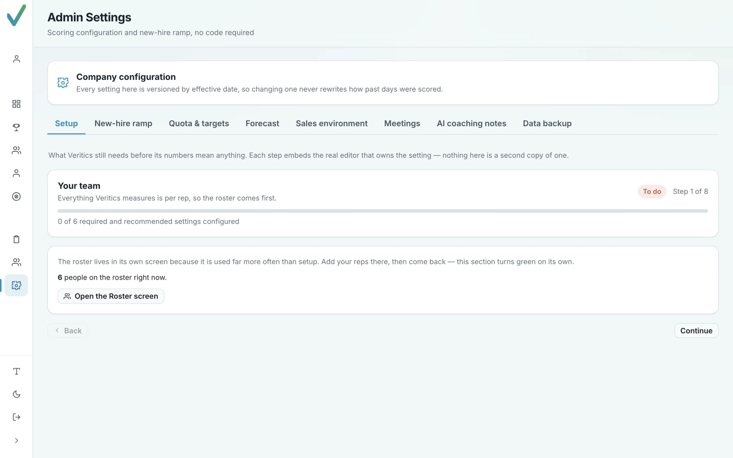 Orvik Analytics admin settings, including the sales environment profile and scoring configuration.